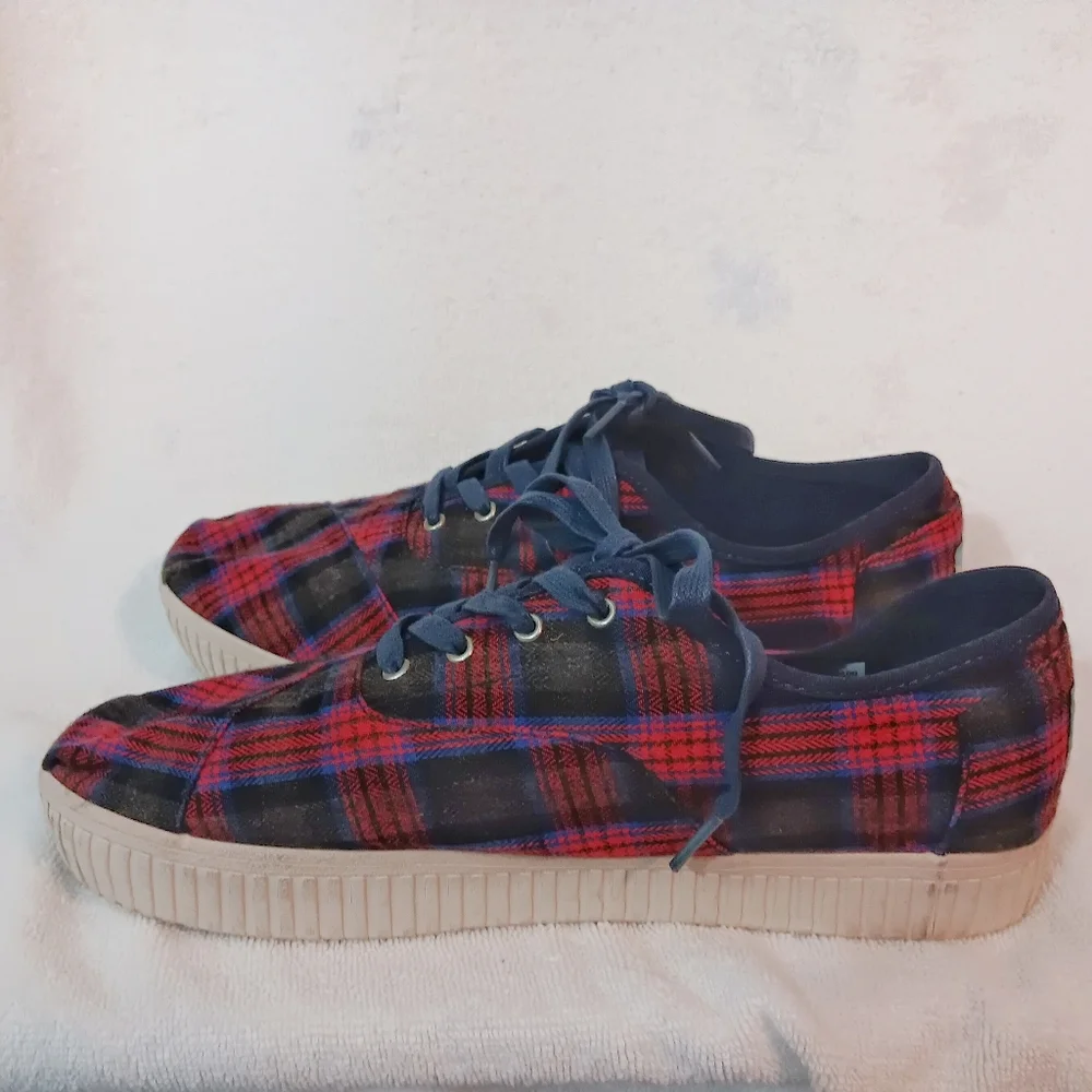 Size 10 Toms Womens Cordones Indio Sneakers Navy Crosshatch/Plaid - Picture 5 of 11